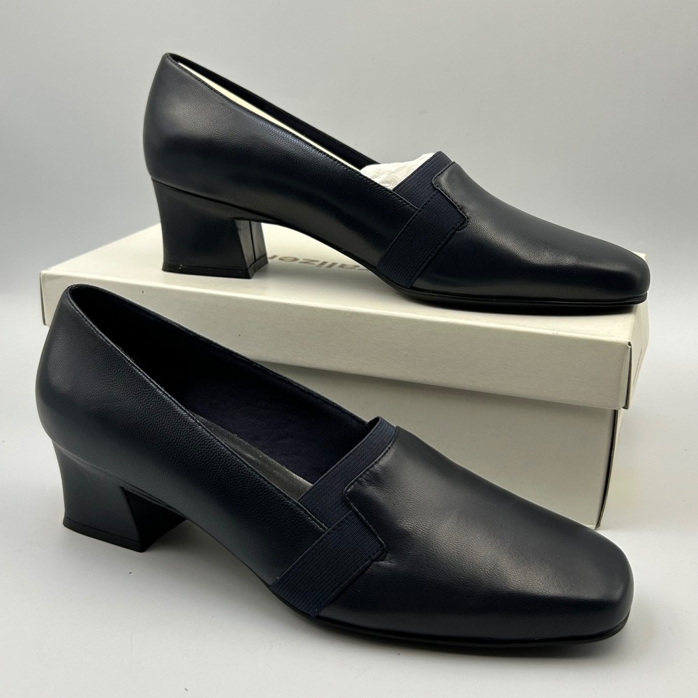 Naturalizer Blain Heels Womens 8.5 N Navy Blue Leather Block Pump Office Core